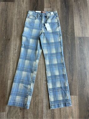 Judy Blue Blue and Cream Plaid Wide-Leg Jeans Women’s Size 3/26